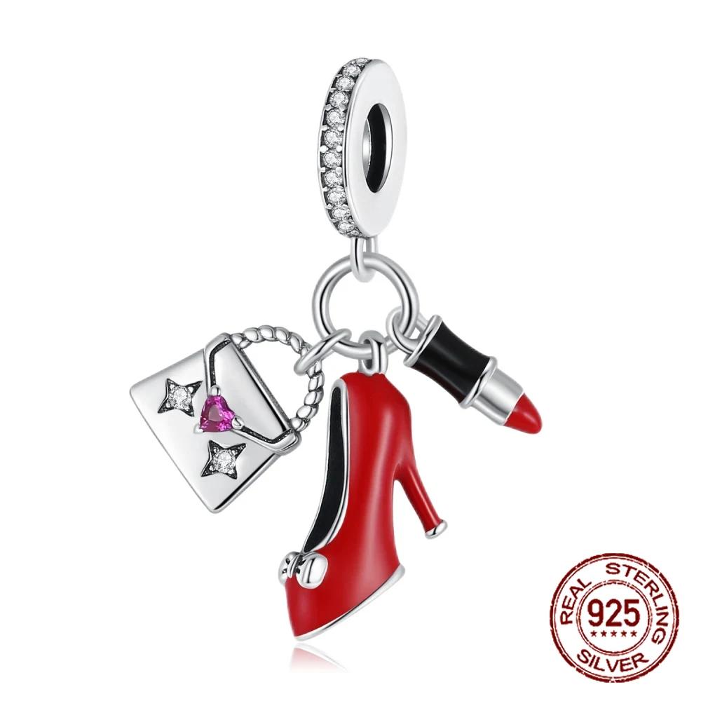 Red Color Series Charms Beads Copper Blood Heart Love Car Strawberry Fruit Dangle Fit Original Bangle Bracelet Diy Jewelry