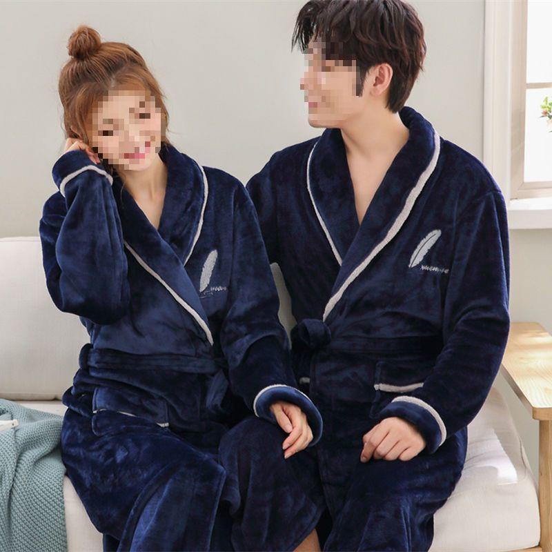 G5Z Winter Flannel Couple Robe: Men's Coral Fleece & Women's Plus Velvet Thick Warm Pajamas Bathrobe.