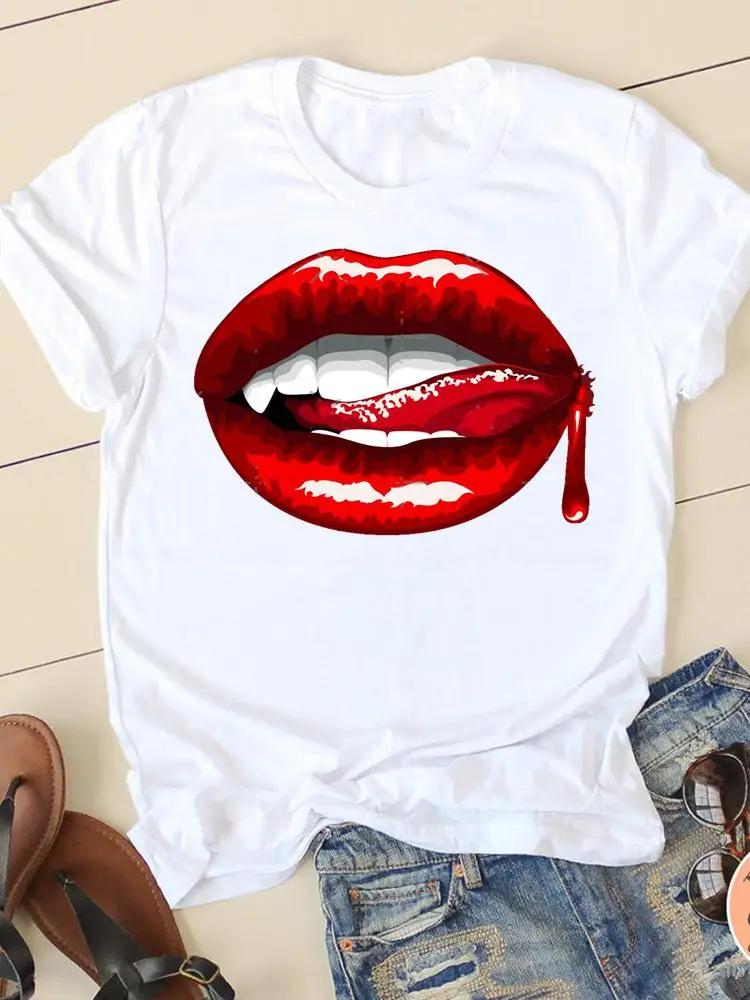 Clothing Summer Short Sleeve Watercolor Lip Sexy New Ladies Casual Unisex Fashion Graphic Tee Tshirts Female T Shirt Clothes