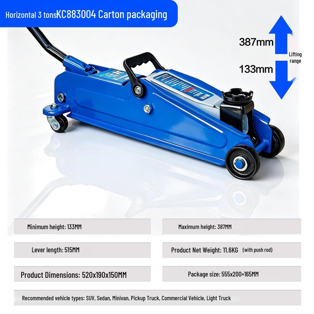 2-Ton Horizontal Hydraulic Car Jack for SUVs – 3T Tire Change Tool