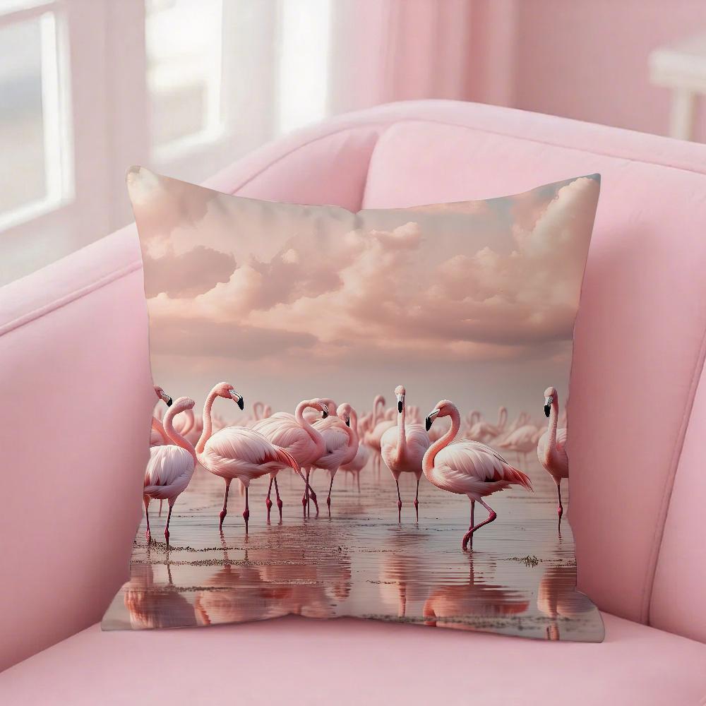 Flamingo Pillow Case Square Double-Sided Printing Sofa Cushion Cover Bedroom Bedside Pillowcover