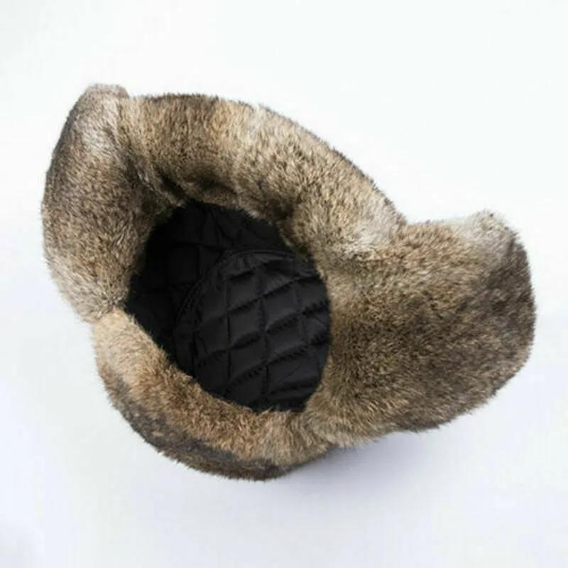 Warm Winter Rabbit Fur Mens Hat Russia Trapper Earflap Ski Cap Winter Hat