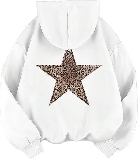 2025 Autumn New Trend Star-shaped Print Pattern Hooded Shirt - Leopard Print Loose Hooded Sport Shirt - Environmentally