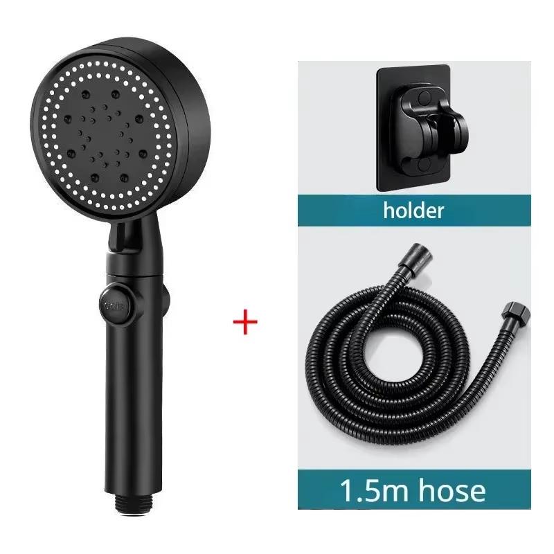 Five-mode high-pressure shower head, adjustable shower head with hose, water-saving, one-button nozzle stop.