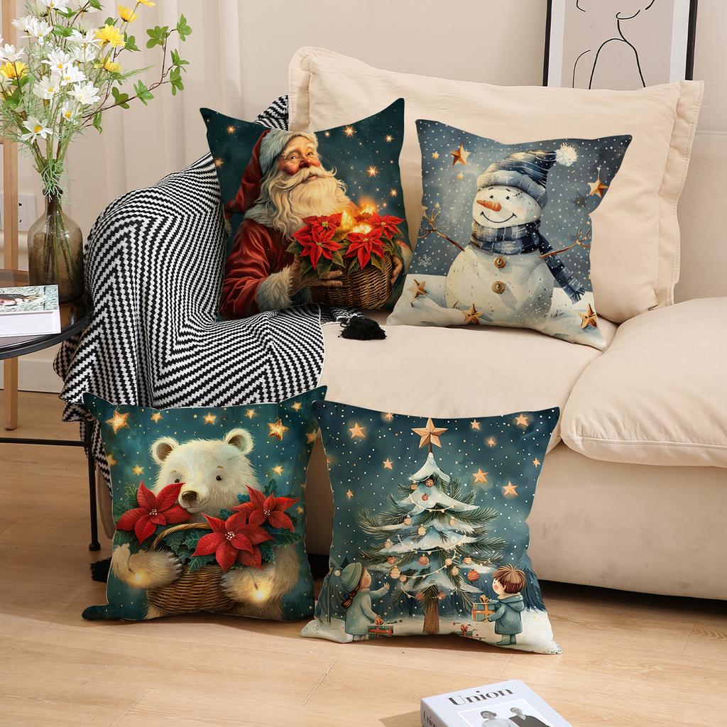 Weihnachts-Kissenbezug Schneemann-Druck Dekokissen Wohnzimmer Festliche Atmosphäre Arrangement Sofakissen