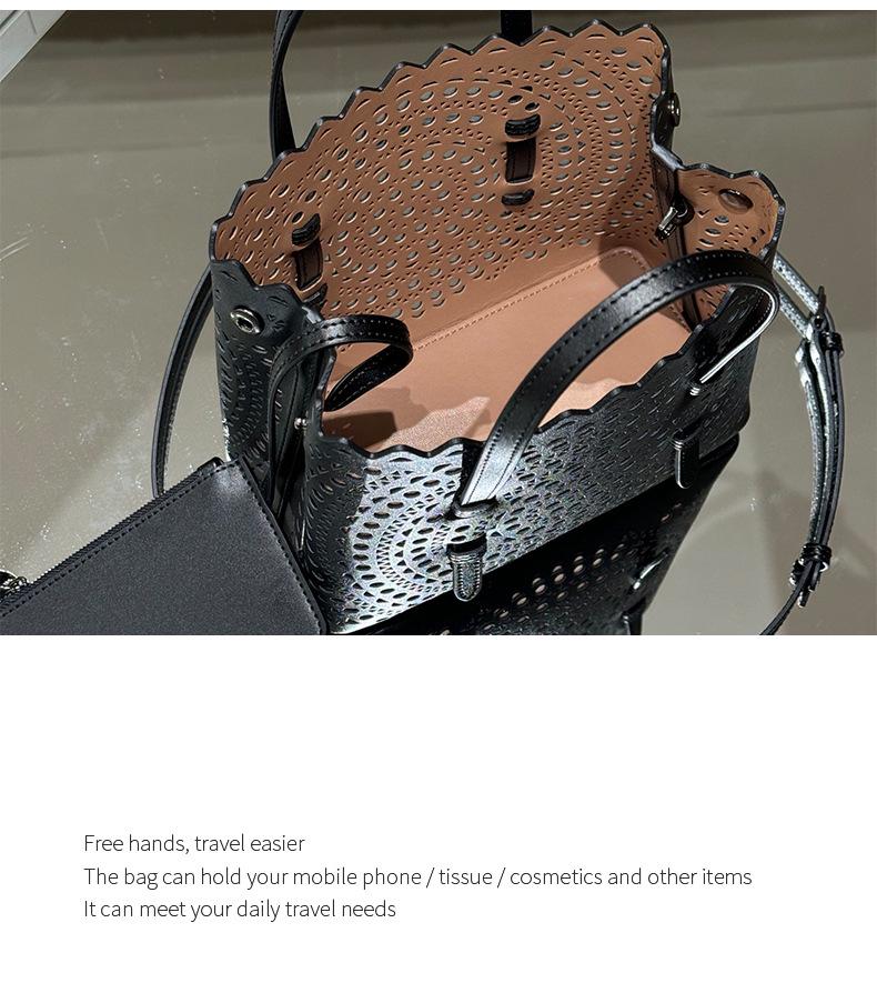 Trendy Carved Calfskin Handbag with Long Crossbody Strap