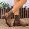 Women's Chelsea Boots 2026 Autumn Winter Fashion Female Mid Heels Thick Soled Shoes Ladies Round Toe Knitted Sexy Ankle Boots