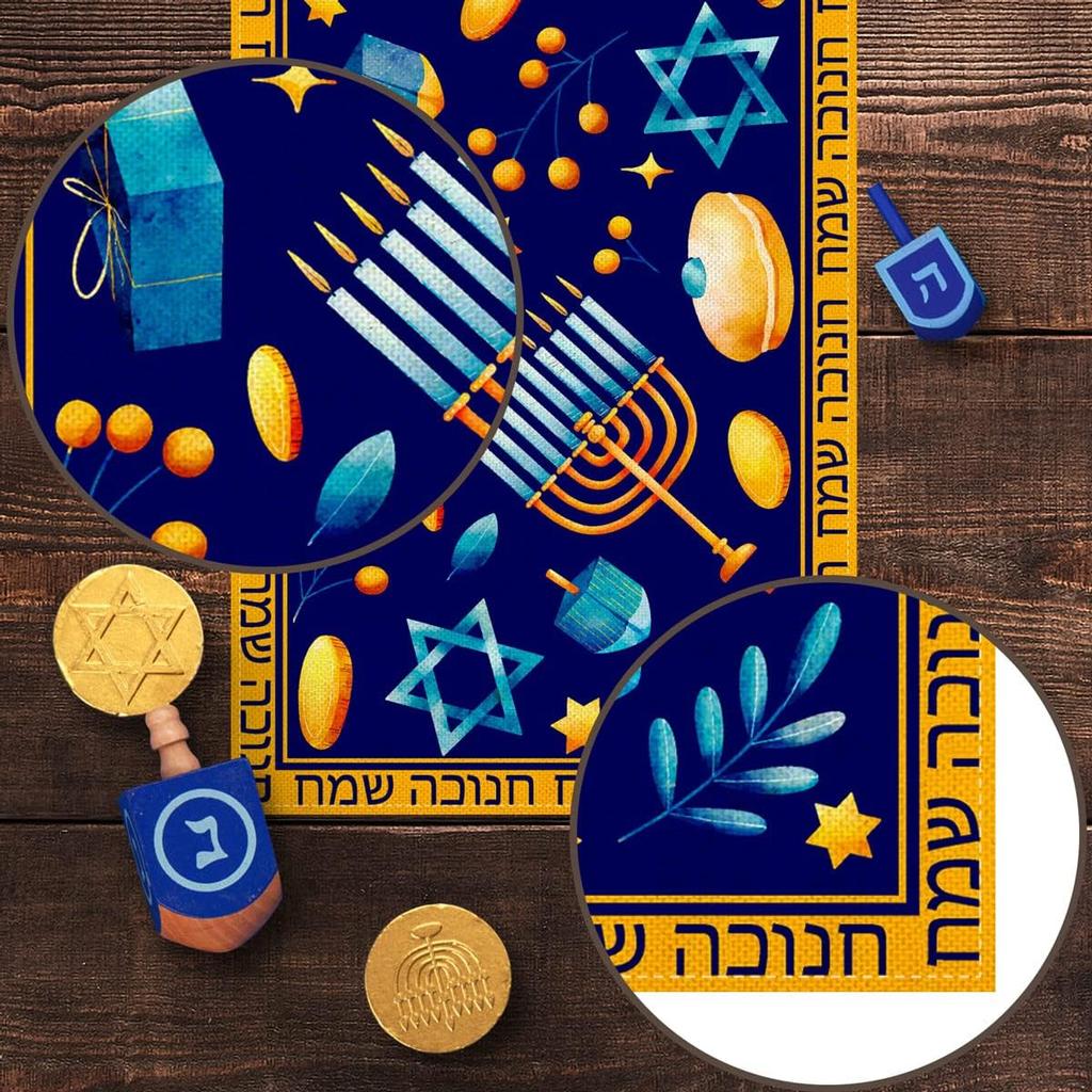 Hanukkah Table Runner Menorah Chanukah Star of David Hebrew Je Festival Holiday Kitchen Dining Room Home Decoration