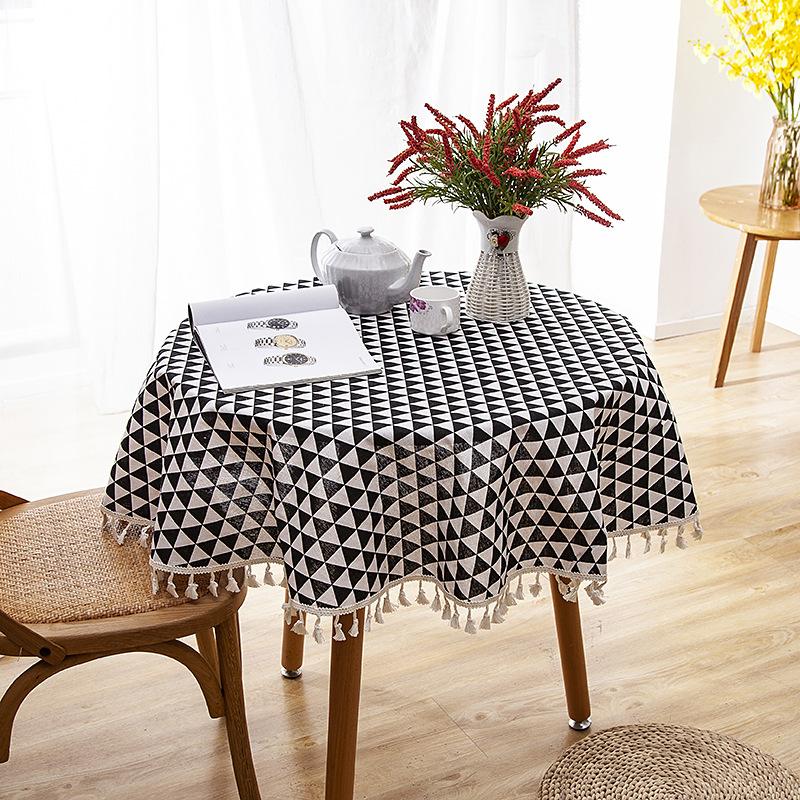 Polyester Cotton Imitation Linen Table Cloth Round Tablecloth Printed Fringed Tablecloth Cover Towel