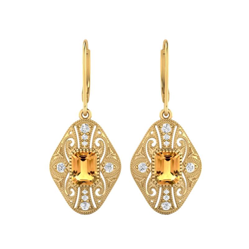 Citrine Filigree Dangle Women Wedding Earrings-925 Sterling Silver