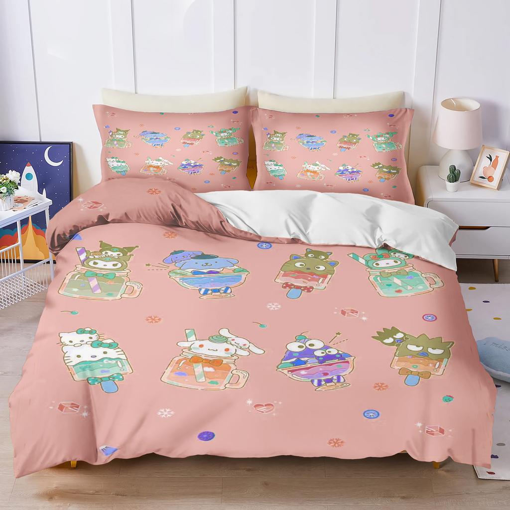 Sanrio My Melody Kuromi Pochacco Anime Bettbezug-Set Comforte Bedruckte Cartoon-Bettwäsche-Sets für Doppelbetten Weihnachtsgeschenke 3-teilig