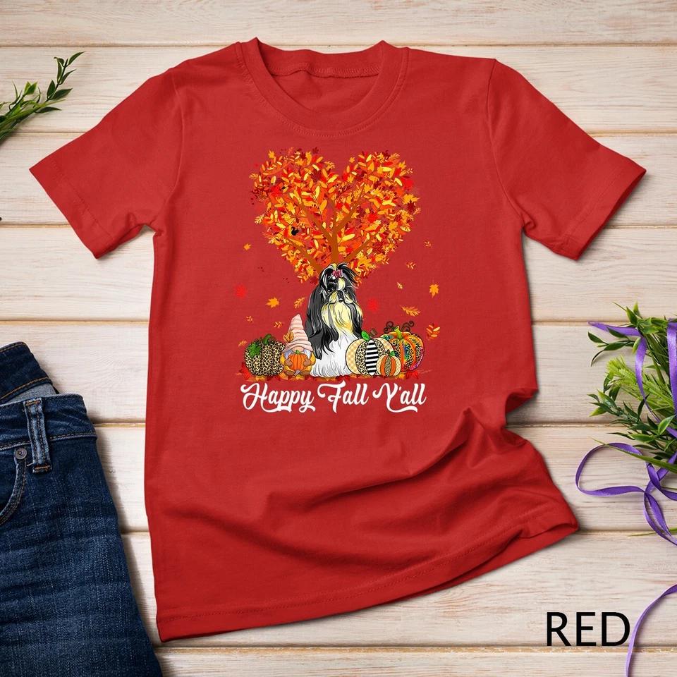Happy Fall Y all Funny Shih Tzu Autumn Pumpkins Unisex T-shirt 12 S