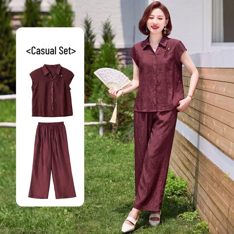 Qianlian Women s Summer Elegant Casual Two-Piece Set 2XL
