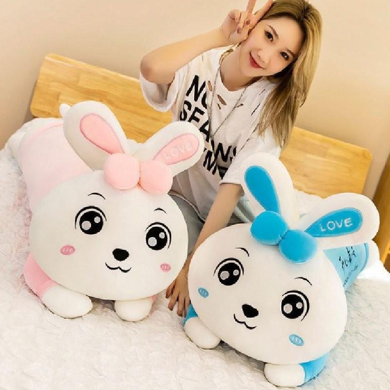 Adorable Rabbit Plush Long Pillow Soft Toy Ideal Gift For Girls In Pink And Blue Colors