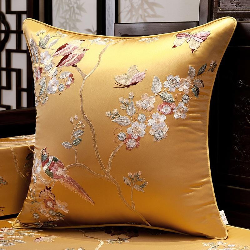 2025 Classical Bedside Backrest Waist Pillowcase Chinese Style Embroidery Pillowcase Flower Bird Living Room Sofa Cushion Cover