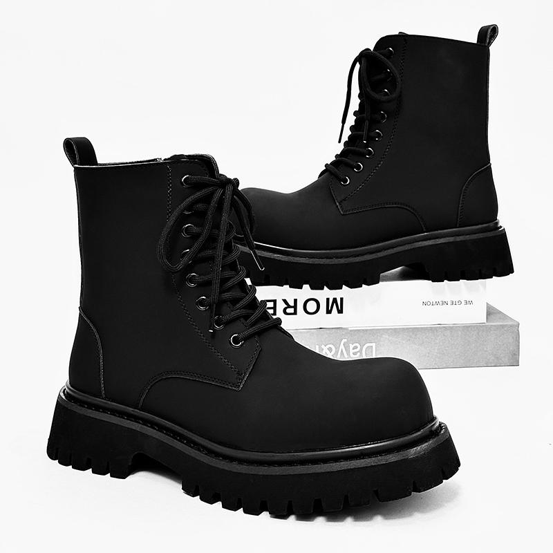 Fashion British Casual Leather Platform Round Toe Boots Men Fashion Luxury Work Walking Shoes New Outdoor Antiskid Designer Ankle Boots