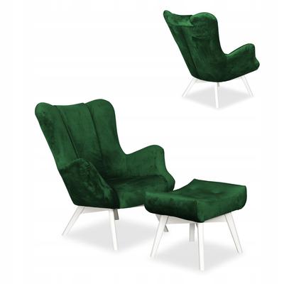 Scandinavian Armchair Vika with Footrest, Pouffe, Profiled,, Green