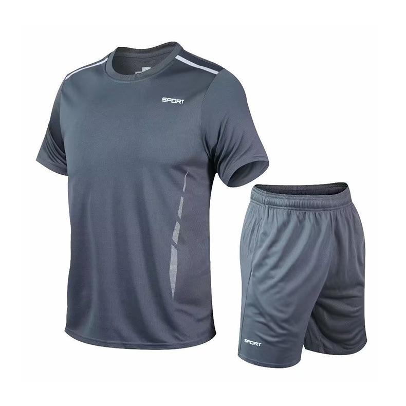 

Летняя мужская тонкая шелковая быстросохнущая одежда с круглым вырезом, дышащая, для походов на открытом воздухе, свободный спортивный костюм с короткими рукавами для фитнеса и бега 5XL серый