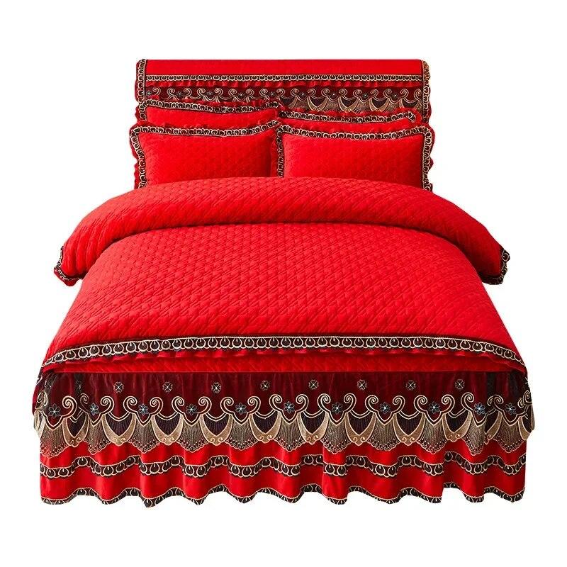 

AI WINSURE Европейский бархатный стеганый комплект постельного белья из 4 предметов, комплект пододеяльников, утолщенный мягкий кружевной чехол для кровати с 2 наволочками, дропшиппинг 1.5x2m-59x79inch bed