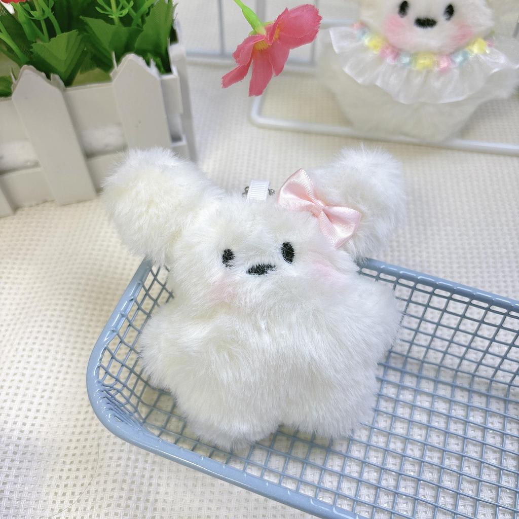 Blushing Bunny Plush Keychain - Adorable Rabbit Pendant and Puppy Doll Ornament.