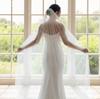 Einstufiger Tüll-Brautschleier mit Perlenbesatz und Metallkamm, 100 cm/200 cm lang, Weißer Hochzeitschleier für Braut, Elopement, Hochzeitsporträt, Fotoshooting