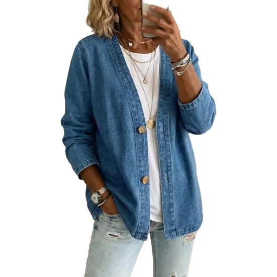 Giacca da Donna jijijing con Bottoni Frontali in Finto Denim, Cappotto Casual a Manica Lunga con Scollo a V, Cardigan Vintage Lento in Imitazione Jeans