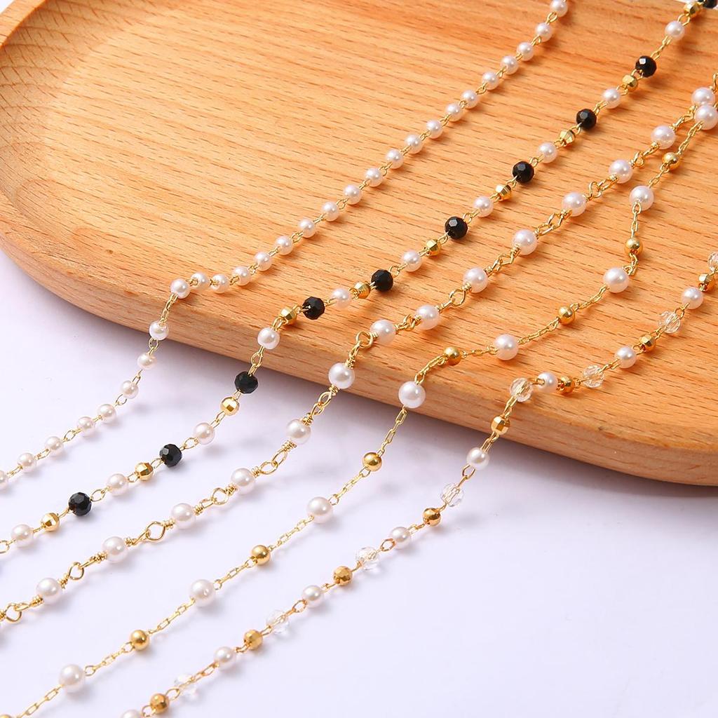 50cm Brass Copper Chain with Gold Plated Pearl Beads Charms for DIY Jewelry