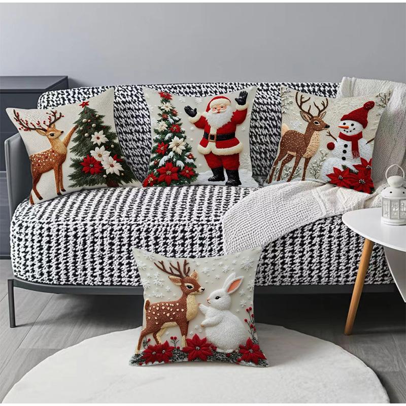 Christmas Printed Pillowcase Cartoon Santa Snowman Elk Sofa Cushion Cover Christmas Decorations New Year's Eve Decorations