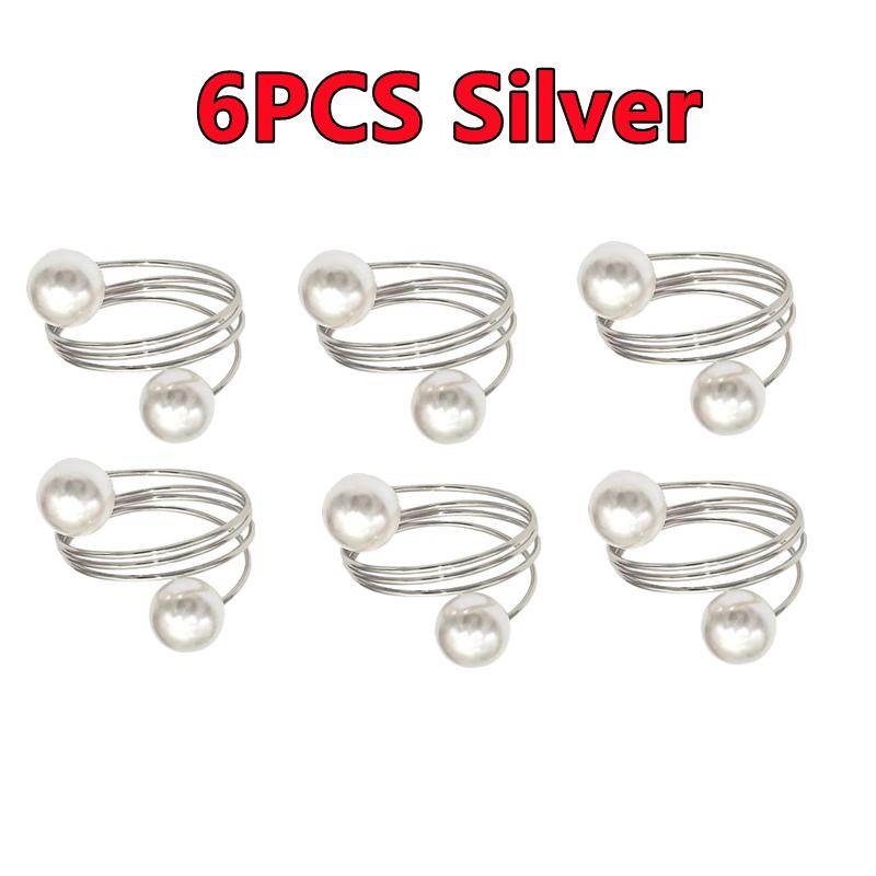 12-2PCS Metal Napkin Ring Imitation Pearls Napkin Buckle Napkin Holders For Wedding Christmas Banquet Home Dining Table Decors