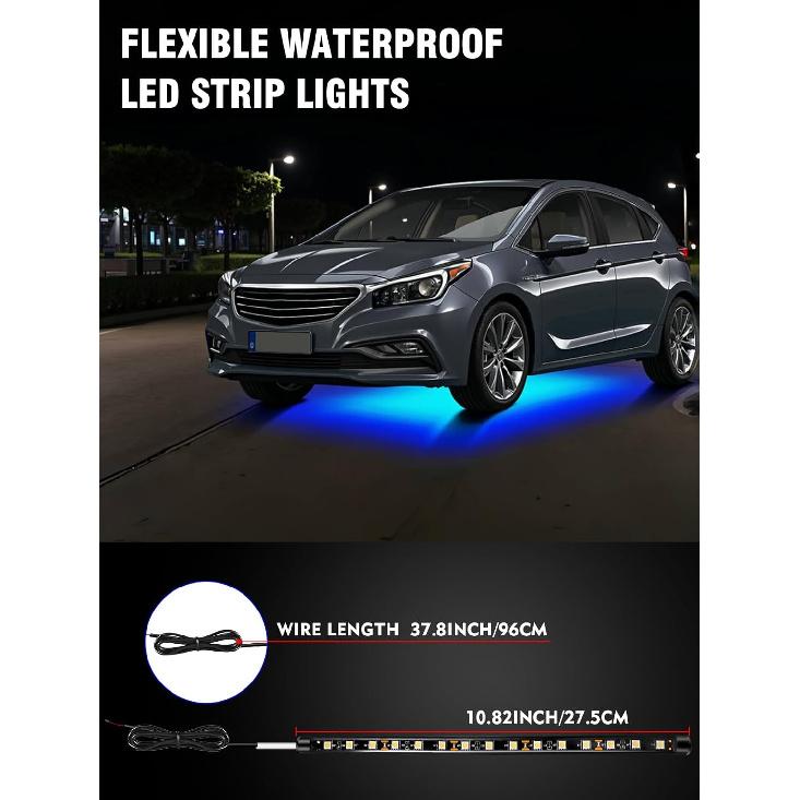 8 Pcs Car Led Light Strip IP67 Waterproof 11" Flexible Led Lights Underglow 12V for Car Motorcycle Boat Golf Cart Interior Exterior Decoration - Blue