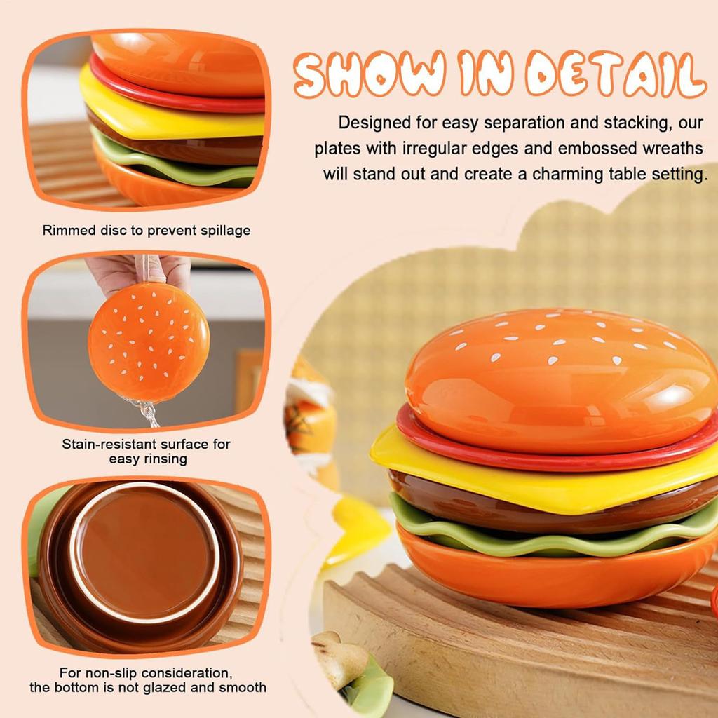 6-Layer Stackable Hamburger Plate Set Mini Dinner Plate Dessert Tableware Bone Spit Plate Funny Sauce Containers Table Decor