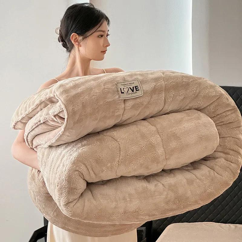 

Новое утолщенное одеяло из кроличьего бархата и молочного бархата, теплое одеяло для весны, осени и зимы, студенческое общежитие, односпальное, двуспальное 150x200cm 2.5kg хаки