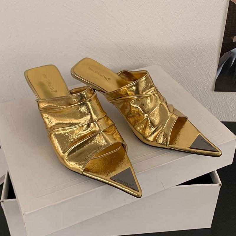 Female Slip On Footwear Shallow Ladies Medium Heels Shoes Pointed Toe Women Thin Heels Pumps Slides Sandals Shoes
