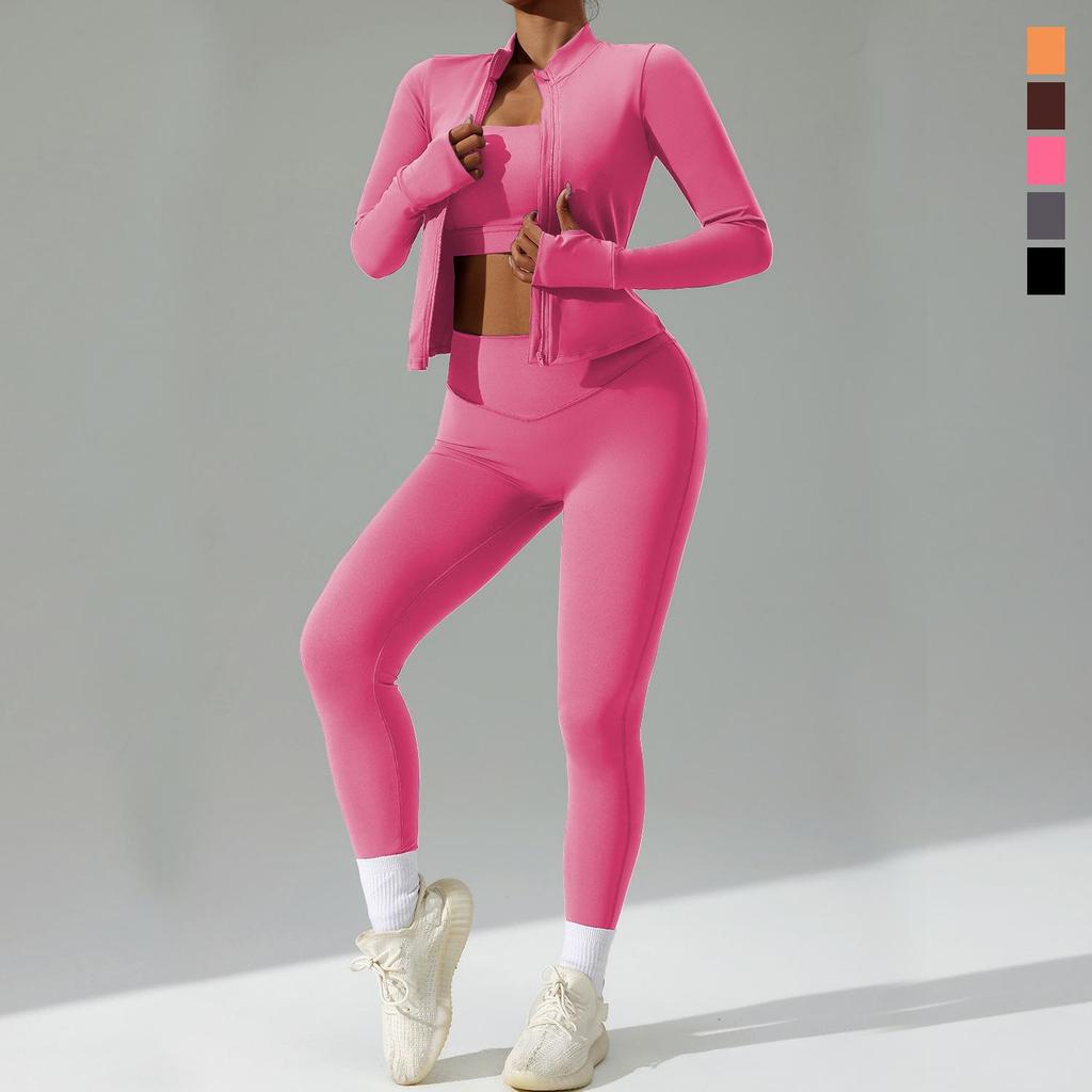 Women's Quick-Dry Breathable Three-Piece Cardigan Yoga Sportswear Suit
