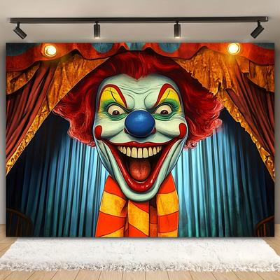 Terror Circus Clown Background -1 Polyester Decorative Banner Versatile for Halloween Party Photo Booth Props