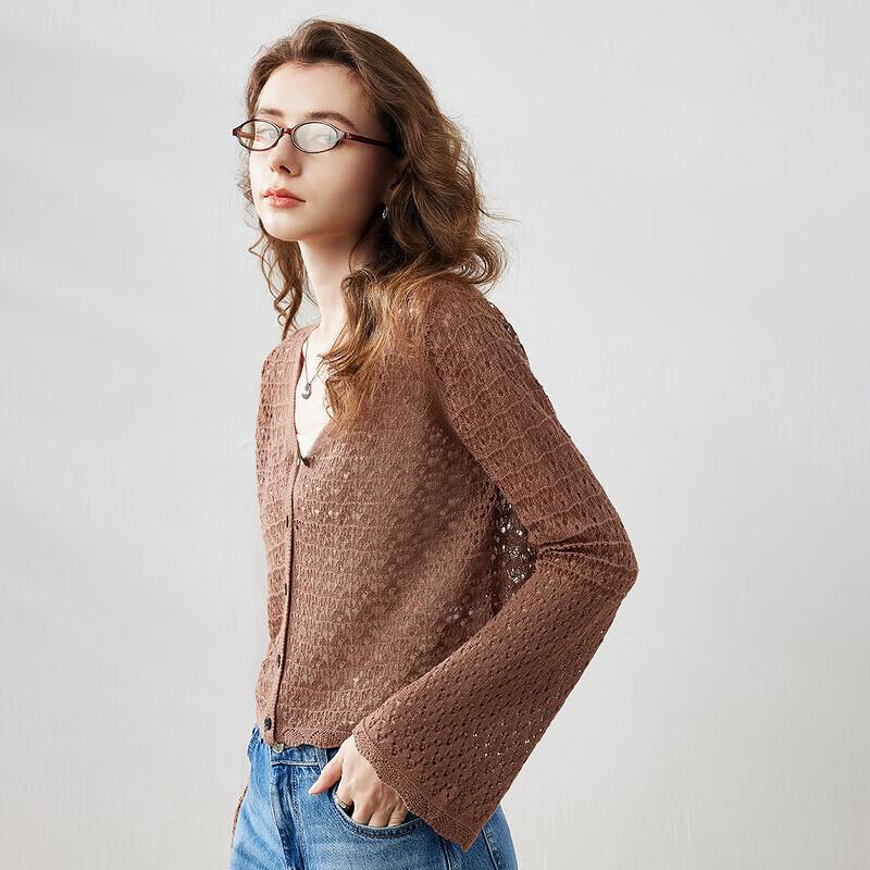 Comonboca Women's Linen Blend Bell Sleeve Knit Cardigan