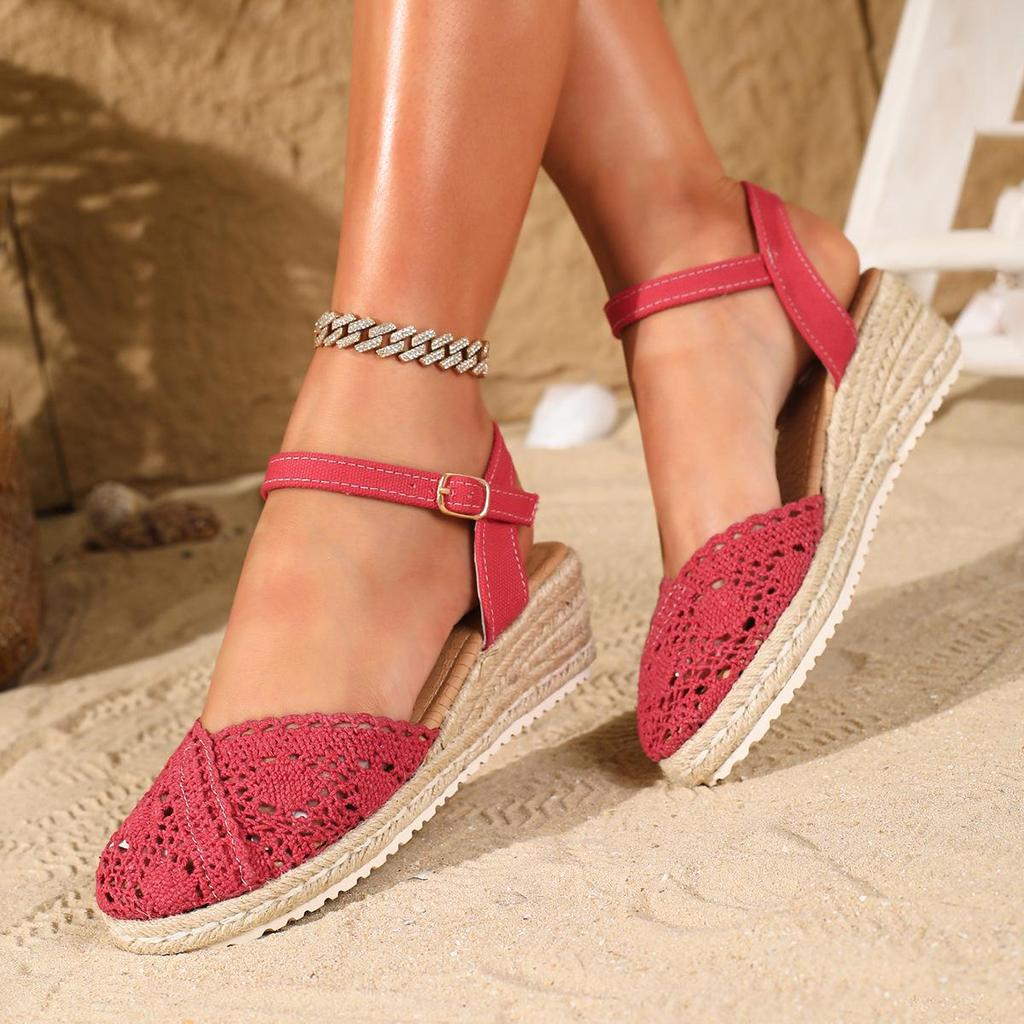 Women's Breathable Wedge Espadrille Buckle Sandals - Fashionable Plus Size Thick Sole Sandals
