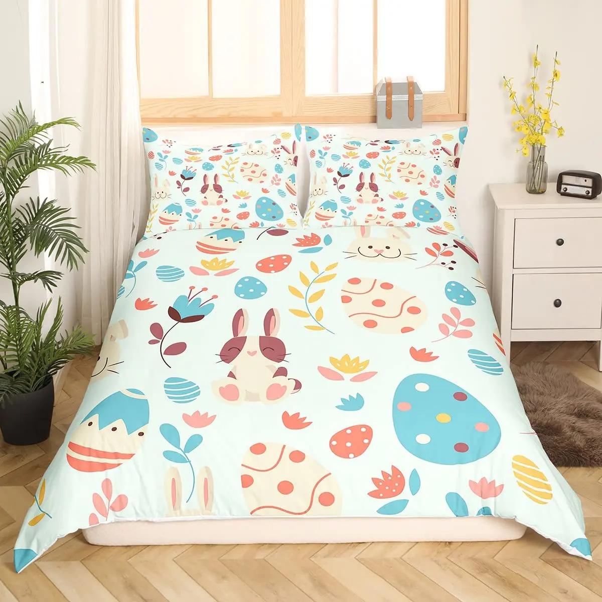 

Comforter Easter Rabbit King Queen Cartoon Bunny Eggs Bedding Set Spring Flowers Butterflies Cute Animal Polyester Comforter (quilt)-EU Single(135*200cm)3pcs