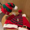 WTEMPO Adult Christmas Decorative Bell Hats Gifts Striped Warm Knitted Red Woolen Hats Elastic Windproof Cold-proof Couple Christmas Hats