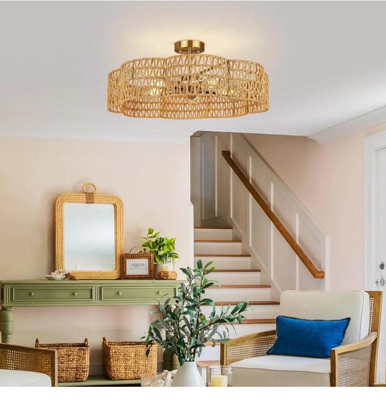 Modern Minimalist Hemp Rope Pendant Light for Bedroom, Study, and Tea Room