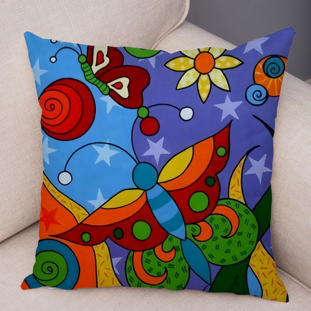 Children Oil Painting Art Cushion Cover Both Sides Plush Pillow Case Decor Cartoon Plant Throw Pillowcase for Sofa Home Car