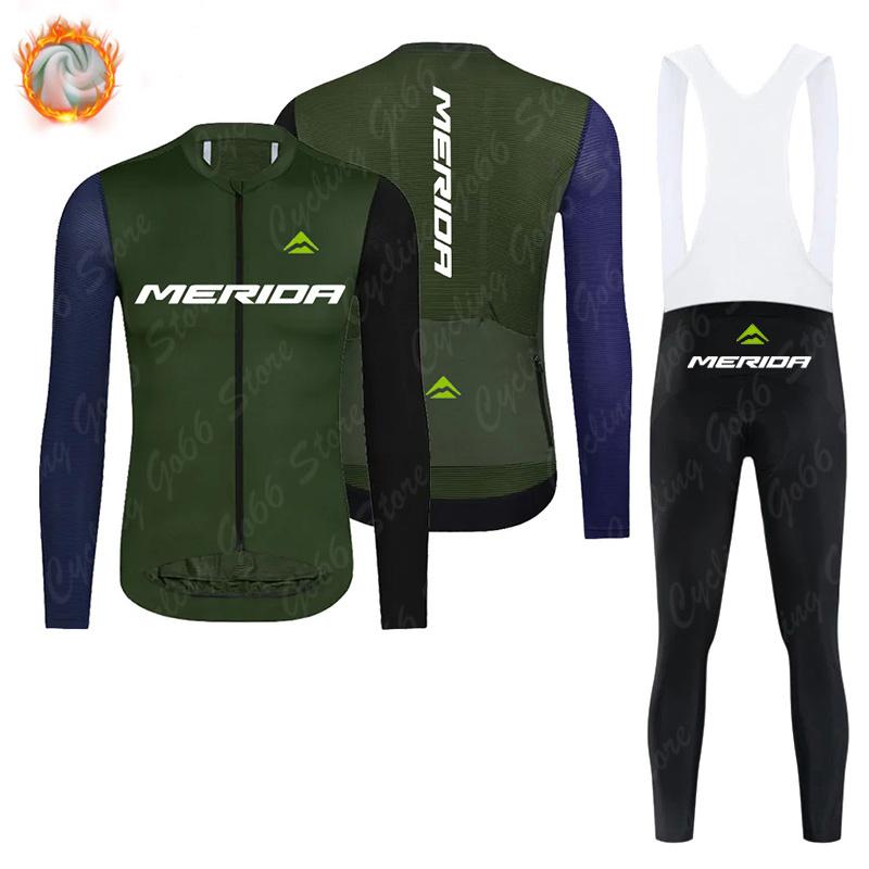 Tým Merida Termální Fleece Cyklistické Oblečení Dlouhý Rukáv Dres Oblečení na Silniční Kolo Ropa Ciclismo MTB Uniforma 2026 Zimní Fleece Teplá Cyklistická Souprava
