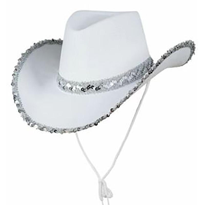 Cappello da Cowboy Rosa con Corona Bordata d'Argento per Festa in Maschera