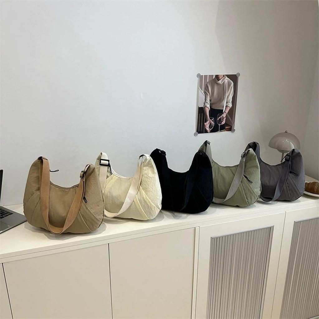 Jamport Lightweight Wrinkled Nylon Croissant-Shaped 2-Way Bag, Shoulder/Handbag, Fabric, Women's (Off-White)