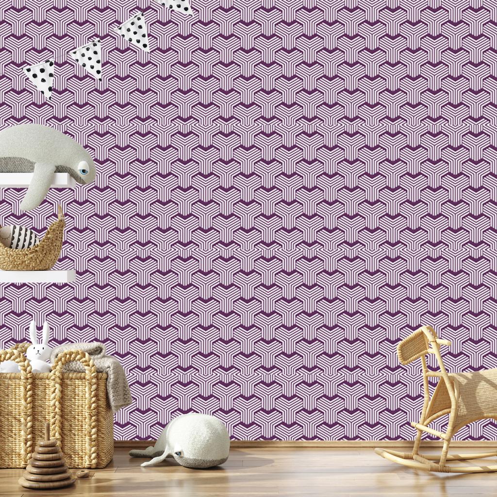 Wallpaper Geometric Pattern Purple and Light Gray 50x1000
