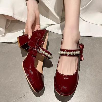Mode 2025 Nouveaux Chaussures de Mariage et de Rendez-vous de Luxe à Plateforme, Perles, Nœud Papillon, Printemps Femmes Mary Janes Escarpins Bout Rond Talons Blocs