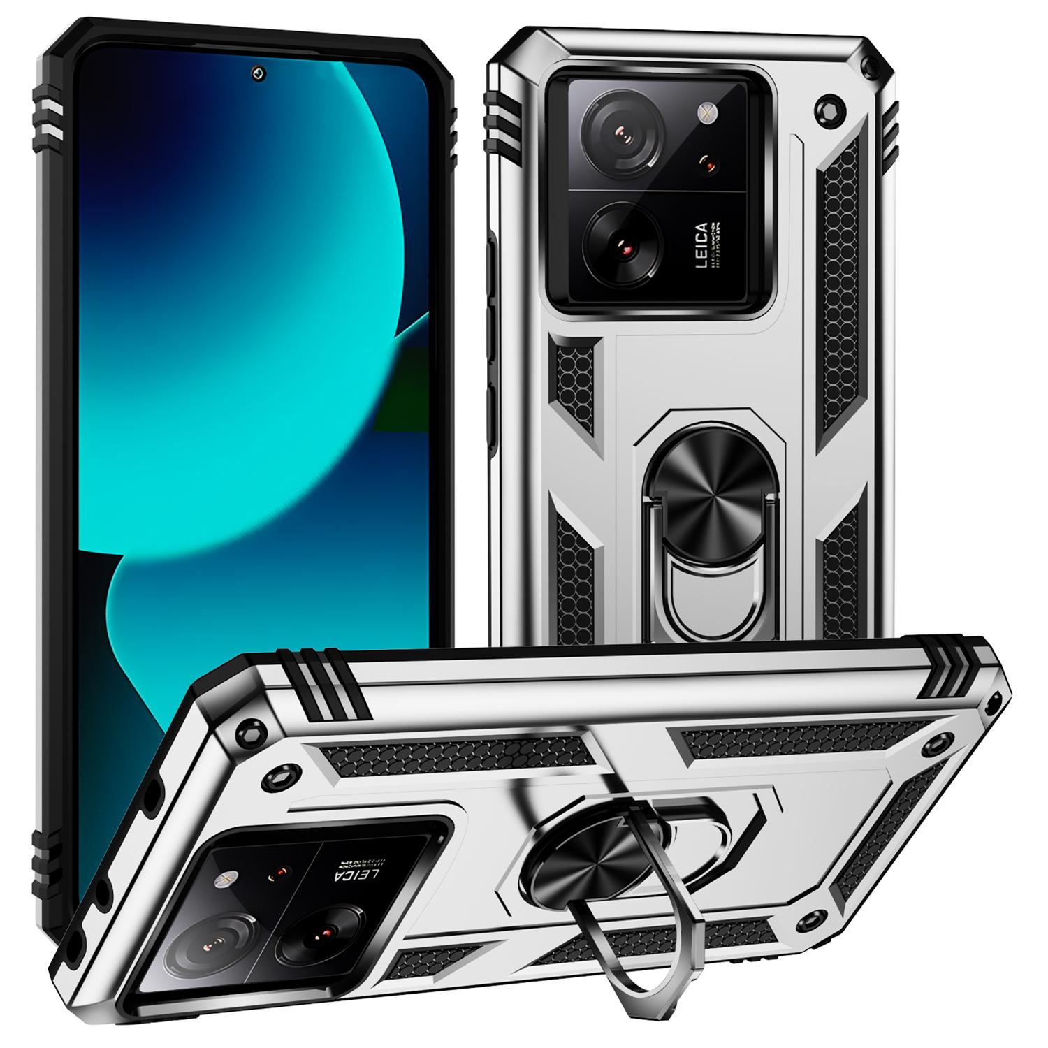 

Xiaomi 13T/13T Pro/Redmi K60 Ultra Case TPU+PC Rotating Ring Kickstand Cell Phone Cover Silver