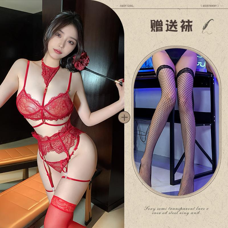 Sexy lingerie pure lace pure desire hollow strap pajamas purple waist uniform free set