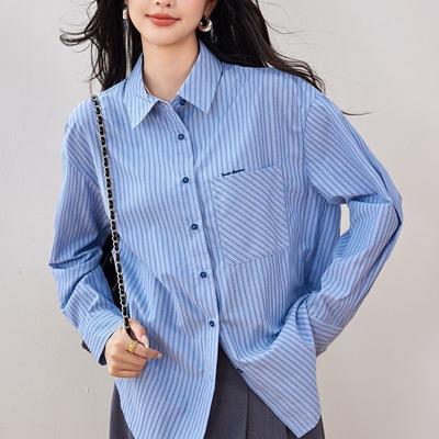 Frühling Herbst Neues Gestreiftes Hemd Damen Lockeres Temperament Langarmhemd Lässiger Fauler Stil Koreanisches Oberteil