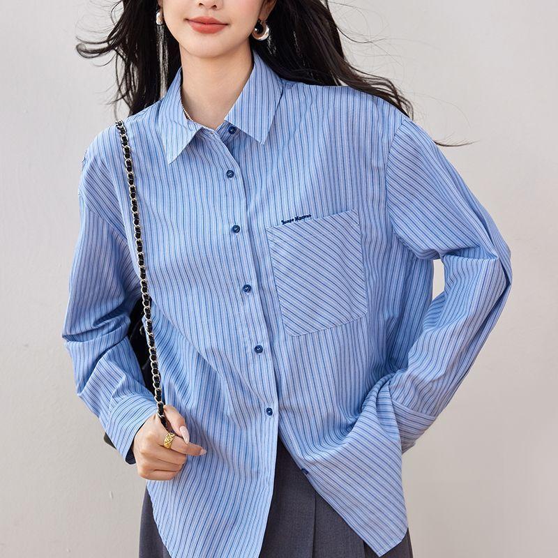 Spring Autumn New Striped Shirt Women's Loose Temperament Long Sleeve Shirt Casual Lazy Style Korean Top